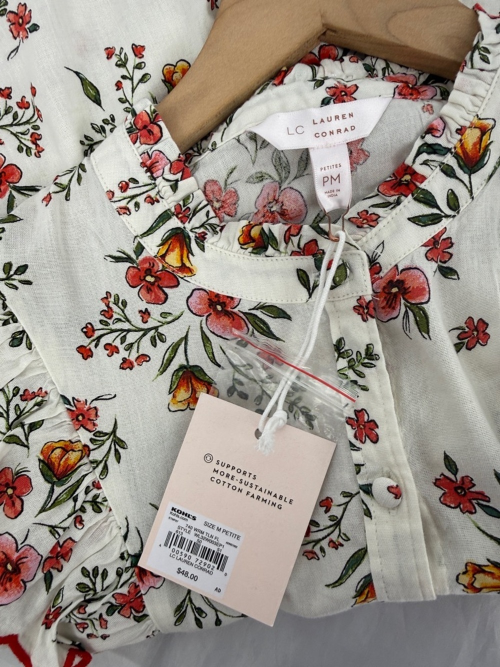 LC Lauren Conrad Floral Ruffle Sleeveless Blouse - White with Red Floral Trim - Picture 5 of 7